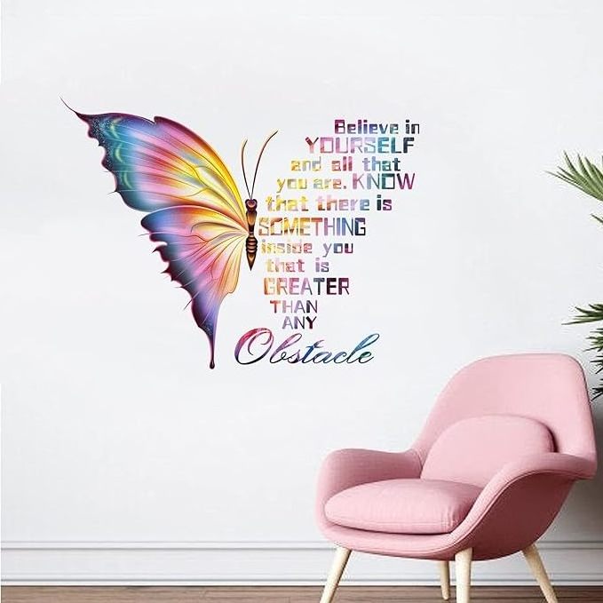 Inspirational Butterfly Believe in Yourself Quote Wall Decals Stickers, Positive Phrase Women Home Kitchen Decor Wall Decal