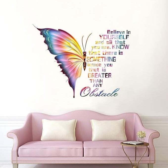 Inspirational Butterfly Believe in Yourself Quote Wall Decals Stickers, Positive Phrase Women Home Kitchen Decor Wall Decal