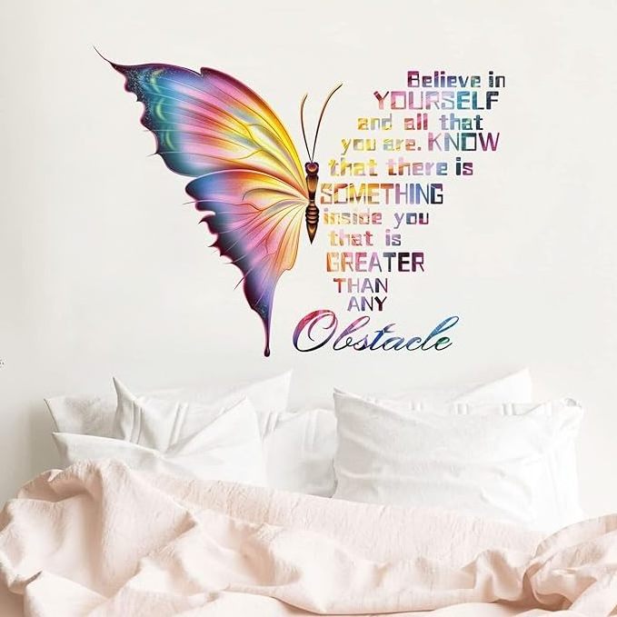 Inspirational Butterfly Believe in Yourself Quote Wall Decals Stickers, Positive Phrase Women Home Kitchen Decor Wall Decal