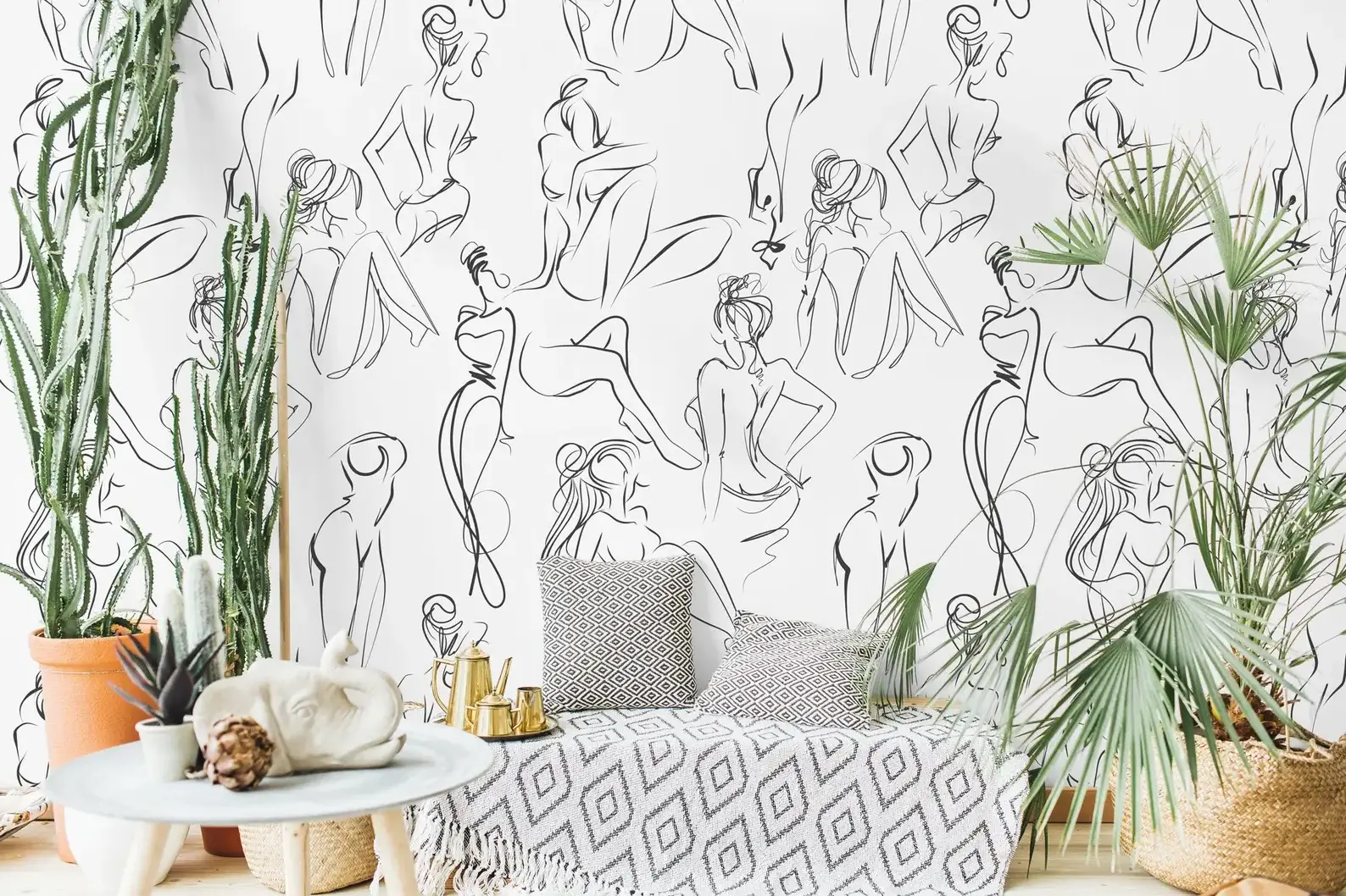 Art Wallpaper Peel and Stick Female Body Line Art Wall Mural