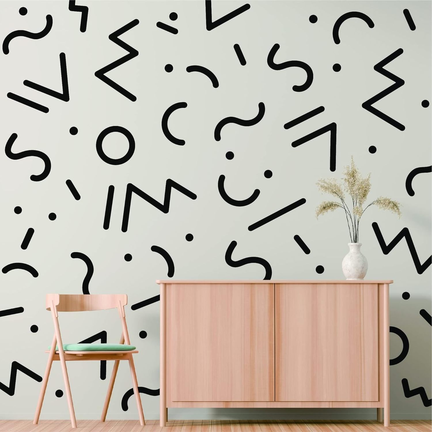 Black Geometric Line Vinyl Wall Decals Peel and Stick Memphis Group Geometrical Lines Arrow Dots Circle Modern Stickers