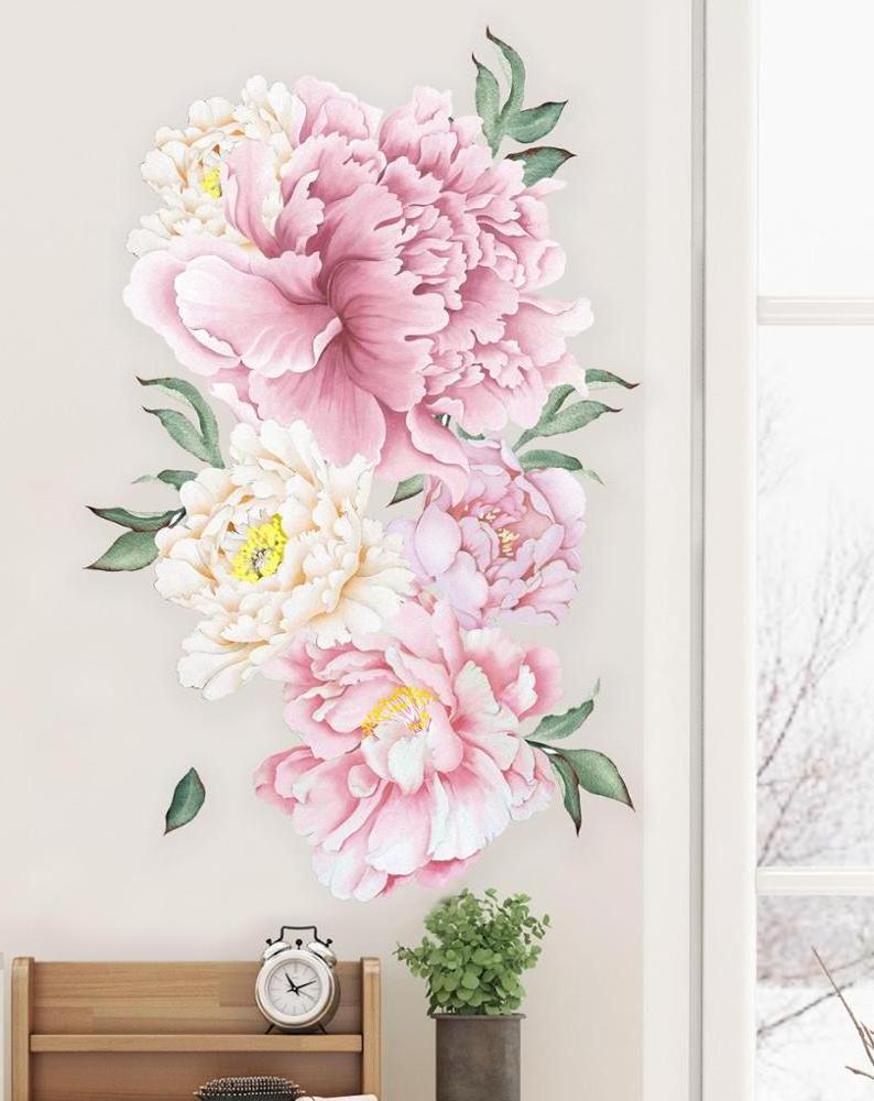 Peony Flowers Wall Sticker Waterproof PVC Wall Decals for Living Room Bedroom Kitchen Playroom Nursery Room