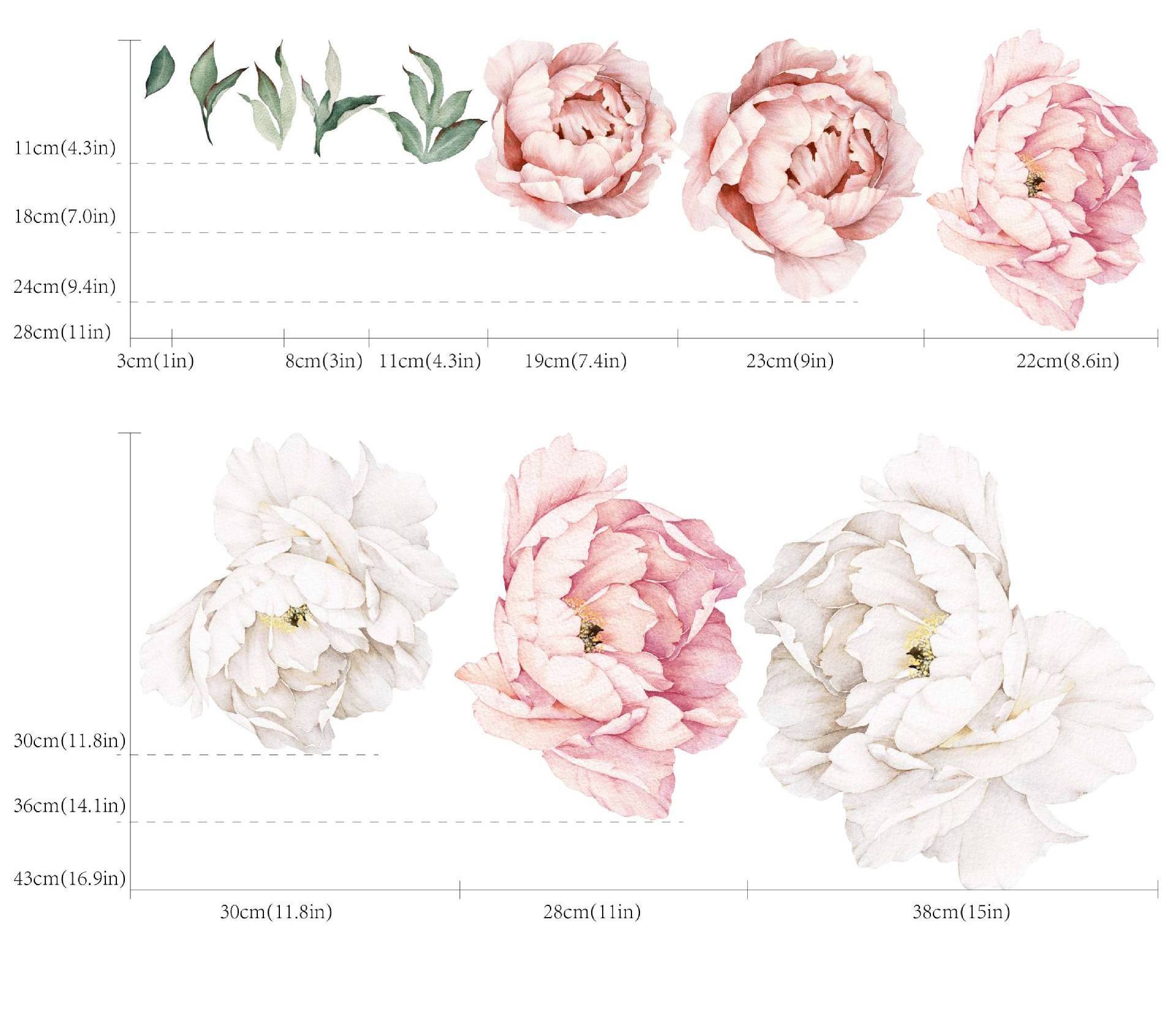 Peony Flowers Peel Off Wall Decals Flowers Peel and Stick Removable Decorative Wall Stickers