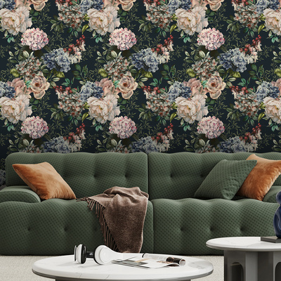 Dark floral vintage self-adhesive wallpaper, Botanical Wallpaper Peel and Stick Flower Wallpaper