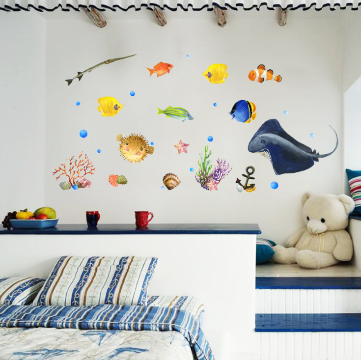 Fish Wall Baby Room Sticker Decals -  Underwater Oceanic sea creatur wall decor stickers