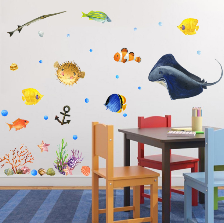 Fish Wall Baby Room Sticker Decals -  Underwater Oceanic sea creatur wall decor stickers