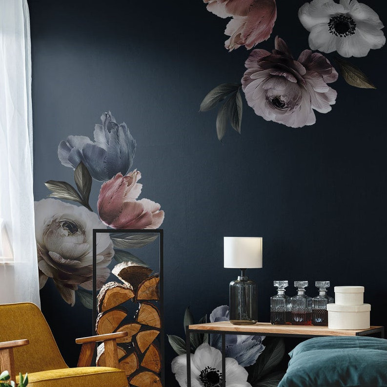 Custom Floral Wall Sticker, Midnight Floral Removable Wall Stickers