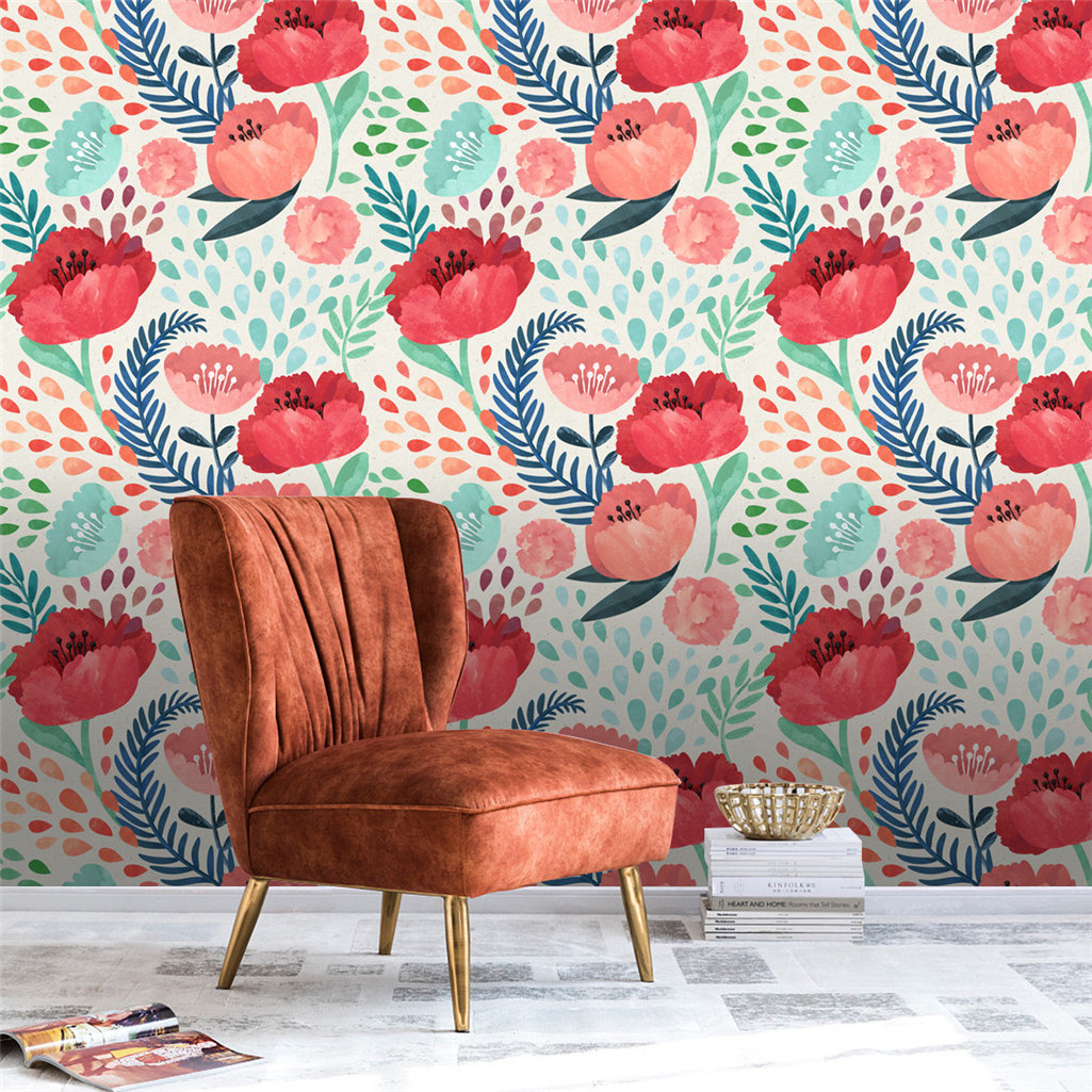 Red Poppy Flowers Removable Wallpaper Peel and Stick Wallpaper Wall Mural Self Adhesive Wallpaper