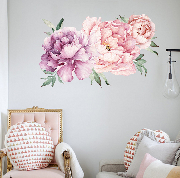 Removable Wall Stickers Bedroom Peony Flower Decal, Wall Sticker Home Decor for Kid Room