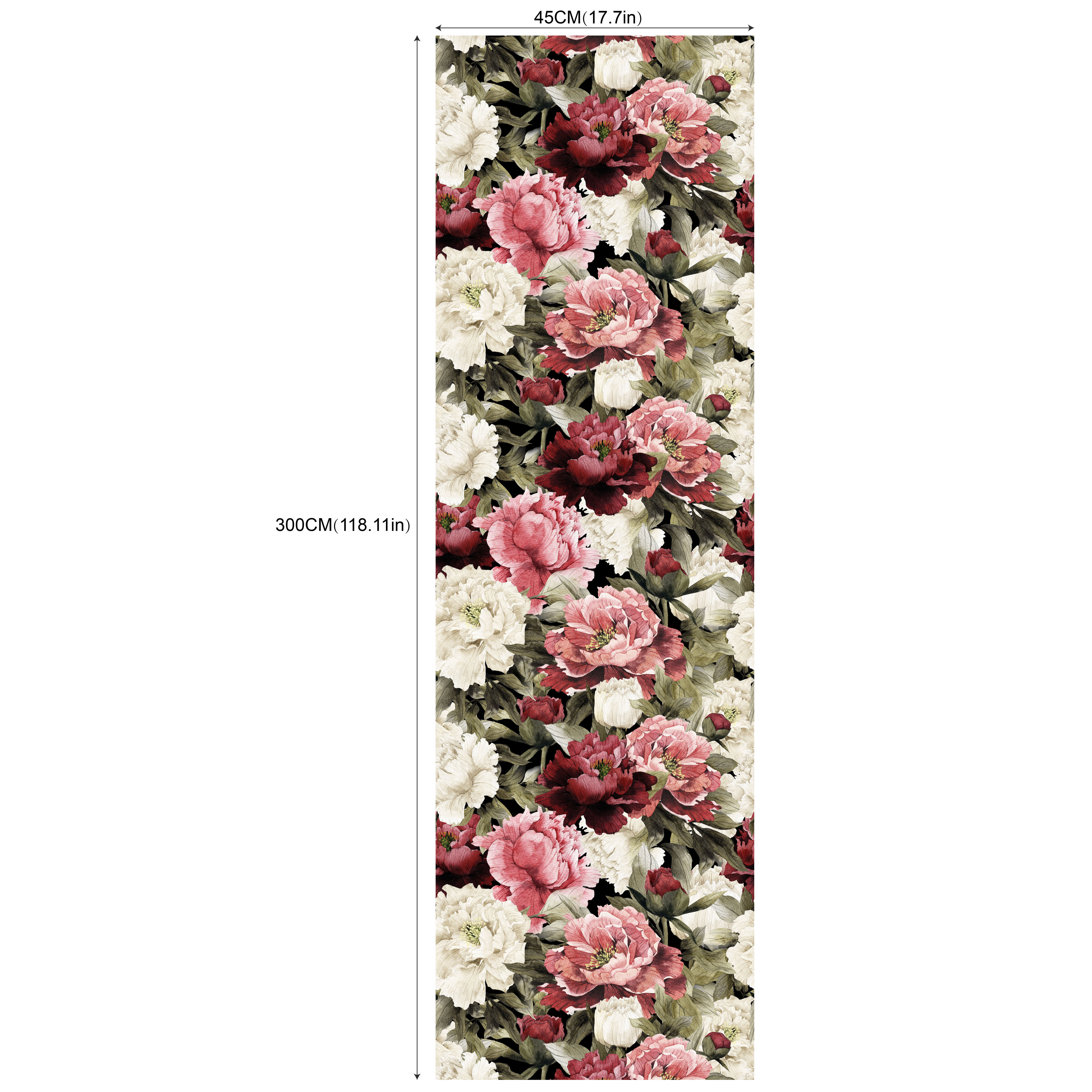 Vintage Large Floral Peel and Stick Wallpaper Removable Peony Leaf Black Vinyl Self Adhesive Mural