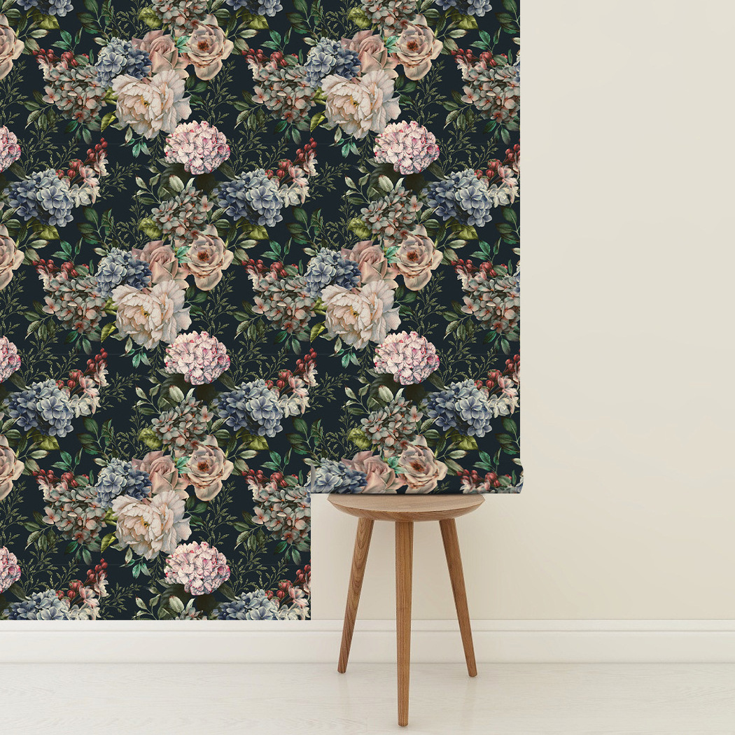 Dark floral vintage self-adhesive wallpaper, Botanical Wallpaper Peel and Stick Flower Wallpaper