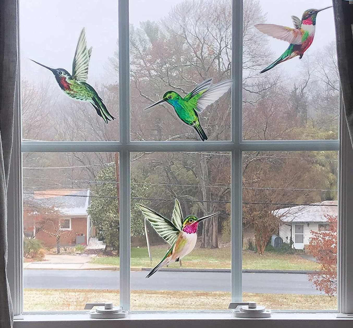 Anti-Collision Window Clings Decals to Prevent Bird Strikes on Window Glass Set of 4 Hummingbird Window Clings