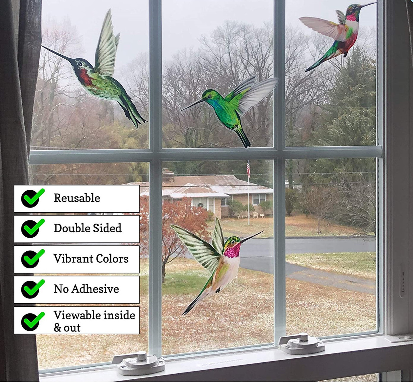 Anti-Collision Window Clings Decals to Prevent Bird Strikes on Window Glass Set of 4 Hummingbird Window Clings