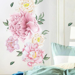 Flower Wall Decals Watercolor Blooming Peony Floral Wall Stickers Girls Bedroom Wedding Party Decoration