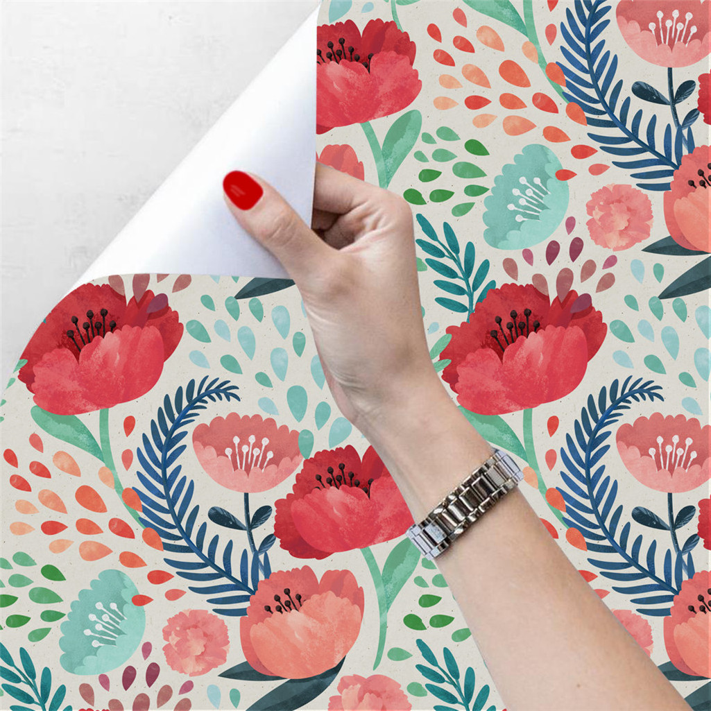 Red Poppy Flowers Removable Wallpaper Peel and Stick Wallpaper Wall Mural Self Adhesive Wallpaper