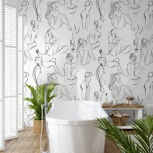 Art Wallpaper Peel and Stick Female Body Line Art Wall Mural