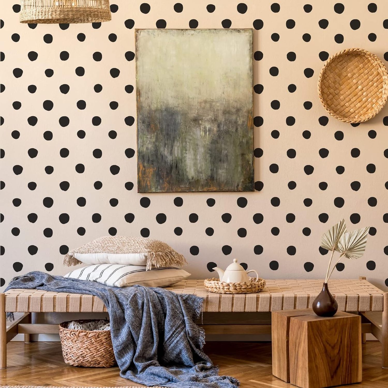 Black Irregular Dots Vinyl Wall Decals Peel and Stick Modern Abstract Boho Wall Stickers Art Decor Boho Decorative Wall Stickers