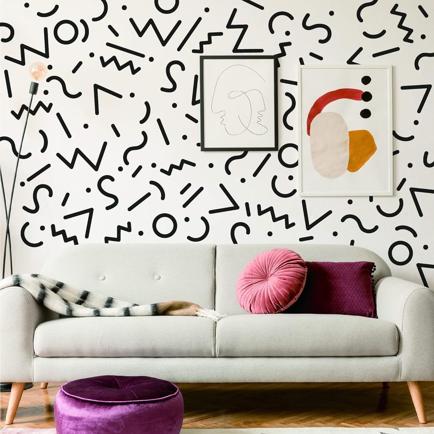 Black Geometric Line Vinyl Wall Decals Peel and Stick Memphis Group Geometrical Lines Arrow Dots Circle Modern Stickers