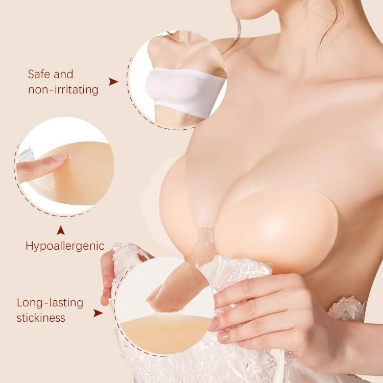 womens invisible adhesive push-up silicone bra stick on boob frontless backless strapless bra