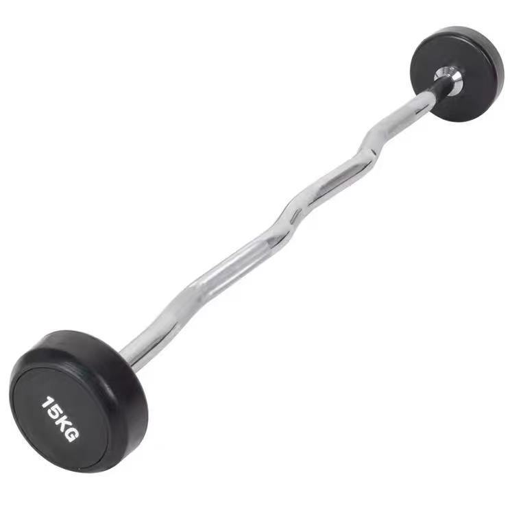 China wholesale fitness equipment different weight fixed straight EZ curl rubber barbell RUIBU-5015