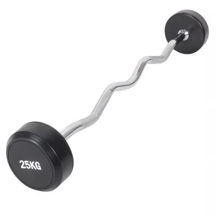 China wholesale fitness equipment different weight fixed straight EZ curl rubber barbell RUIBU-5015