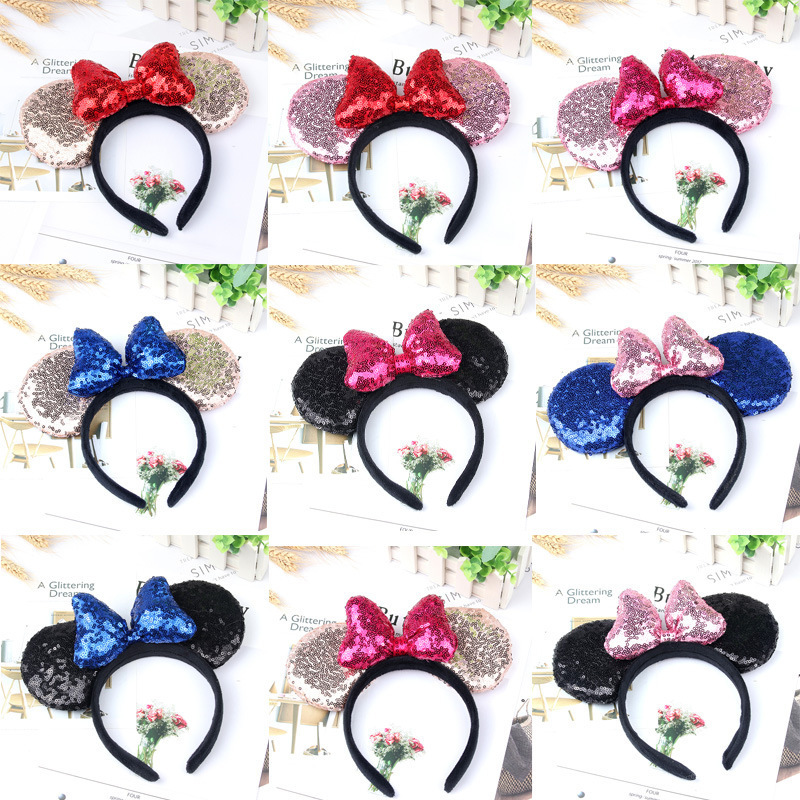 Hair Bows Sequins Mouse Ears Big Bows Headband for Kids HairbandBaby For Girl  DIY Hair Accessories Party Headwear