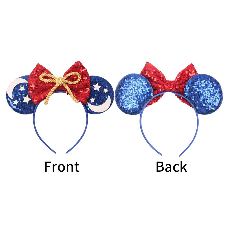 Fashion Mouse Cartoon Ears Headband Star Moon Mouse Ears Party Leopard Hairband Kids Sequin Bow Female Hair Accessories