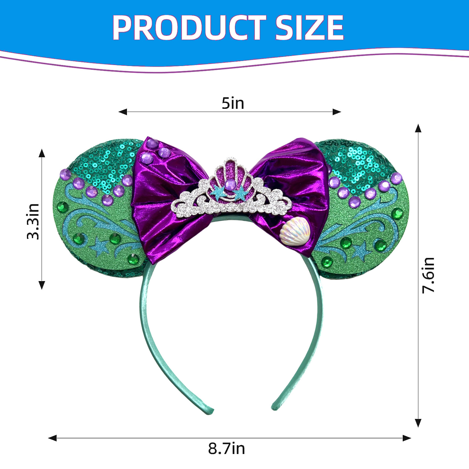 Mermaid Mouse Ears Headbands Women Hair Accessories Kids Genie of Cartoon Hair Band Girl Sequins Bow Headwear