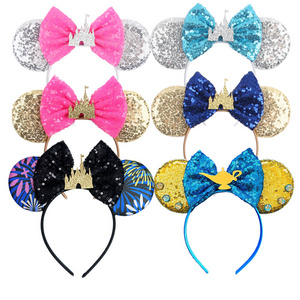 Castle Fireworks Mouse Ear Headband for Adults Women Bows Hair Accessories Aladdin Hairbands Kid Girls Party Gifts