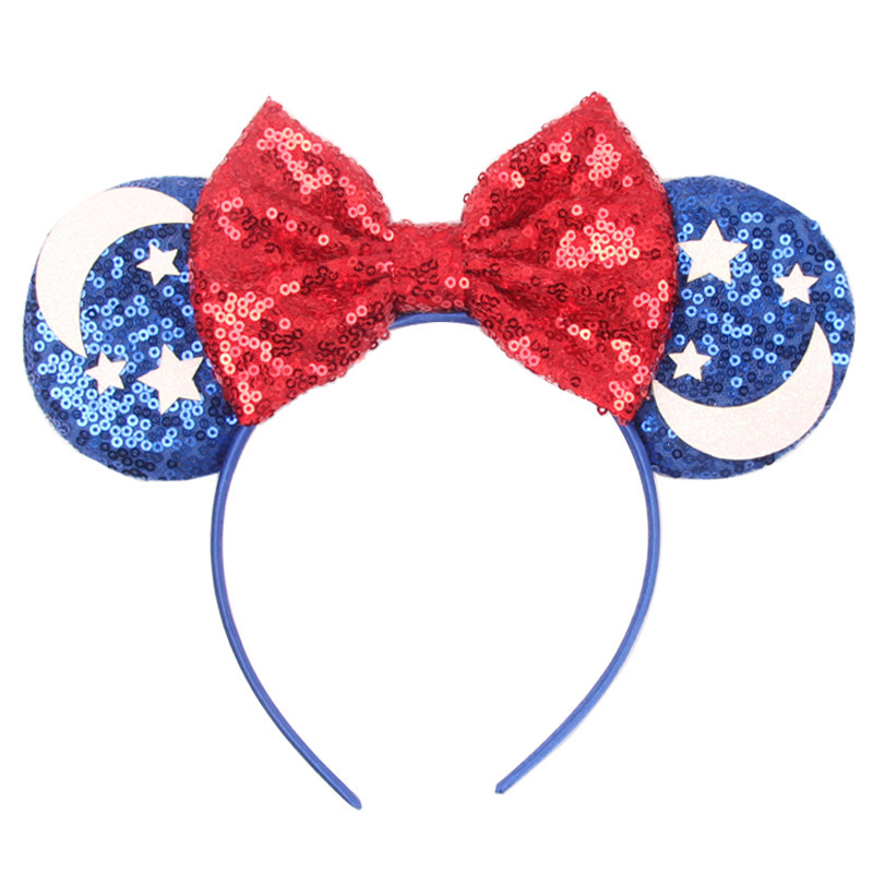 Fashion Mouse Cartoon Ears Headband Star Moon Mouse Ears Party Leopard Hairband Kids Sequin Bow Female Hair Accessories