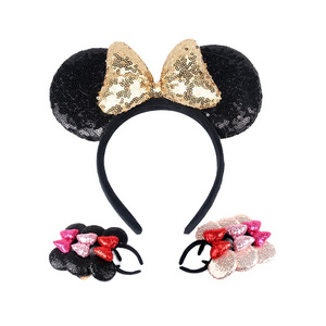 Hair Bows Sequins Mouse Ears Big Bows Headband for Kids HairbandBaby For Girl  DIY Hair Accessories Party Headwear