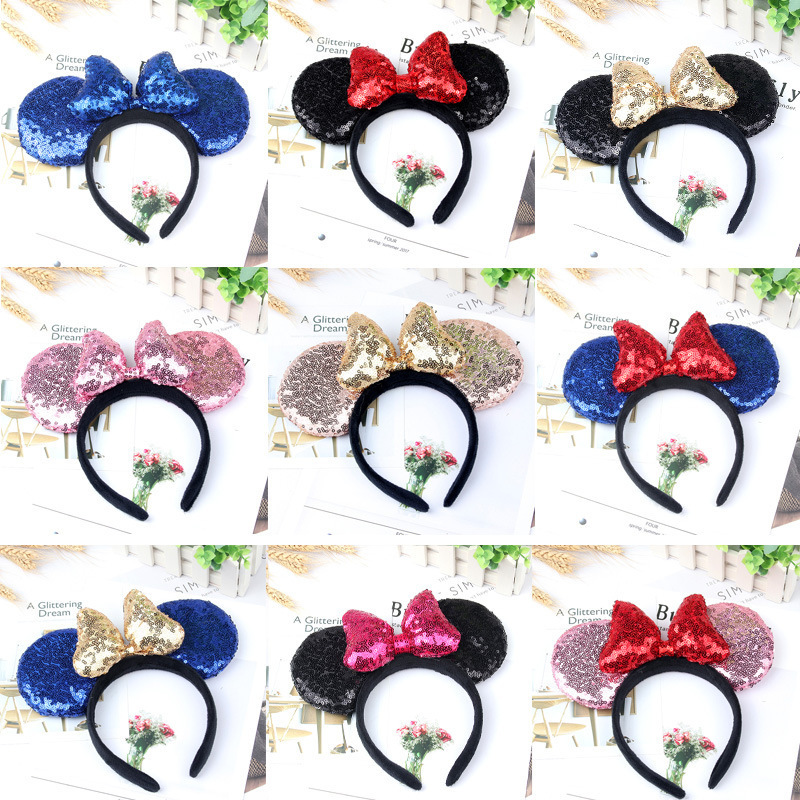 Hair Bows Sequins Mouse Ears Big Bows Headband for Kids HairbandBaby For Girl  DIY Hair Accessories Party Headwear