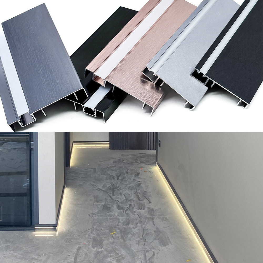 Aluminum Alloy Baseboard Surface Mounted Led Corner Line Hotel Metal Baseboard Led Skirting Board