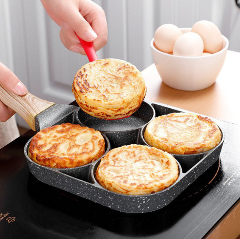 Non Stick 4 Hole Egg Frying Pan Frying Enameled Skillet Square Cast Iron Circle Grill Pan