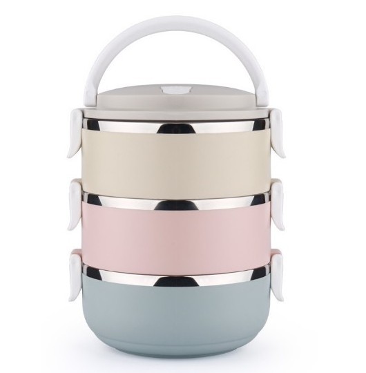 Stainless Steel 304 Round  Lunch Tiffin Box Thermal Stackable Lunchbox Keep Food Warm Tiffin Box For School