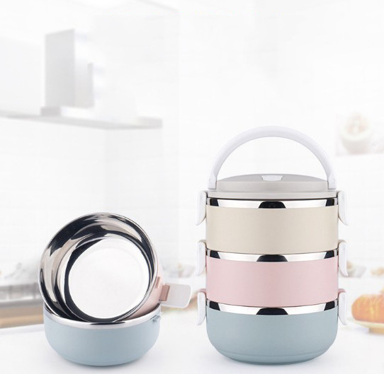 Stainless Steel 304 Round  Lunch Tiffin Box Thermal Stackable Lunchbox Keep Food Warm Tiffin Box For School