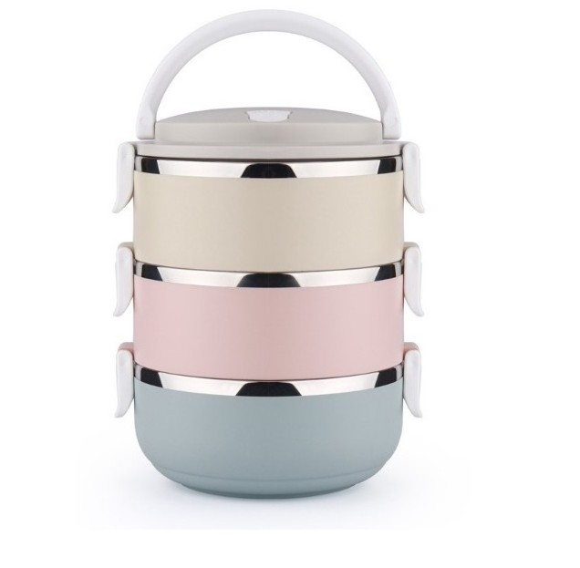 Stainless Steel 304 Round  Lunch Tiffin Box Thermal Stackable Lunchbox Keep Food Warm Tiffin Box For School