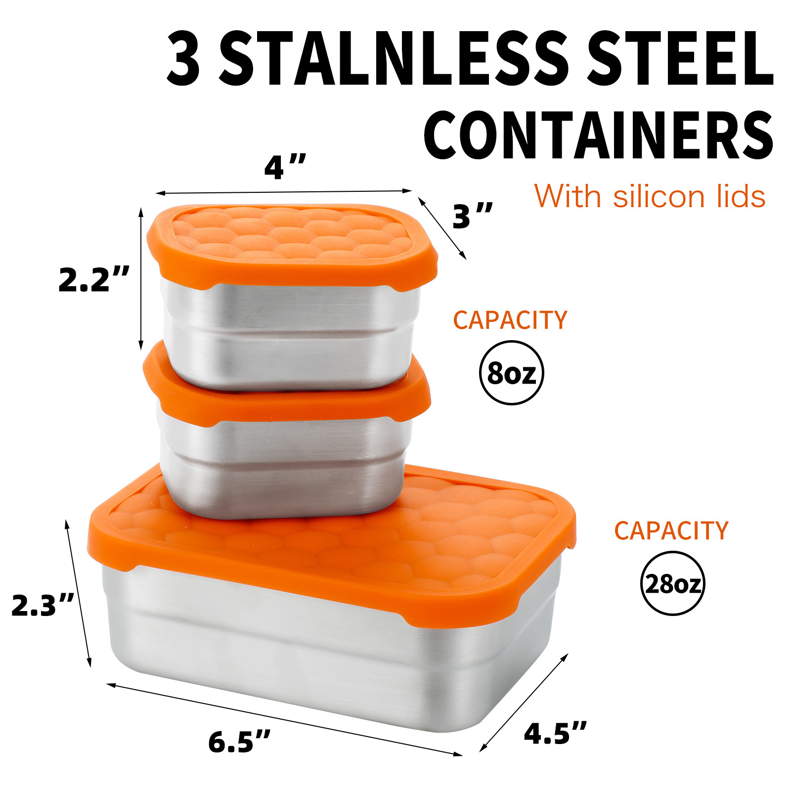 Stainless Steel Food Containers with Lids Set of 3  Metal Snack Container for Kids - Premium Leakproof Bento Box Storage