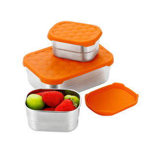 Stainless Steel Food Containers with Lids Set of 3  Metal Snack Container for Kids - Premium Leakproof Bento Box Storage