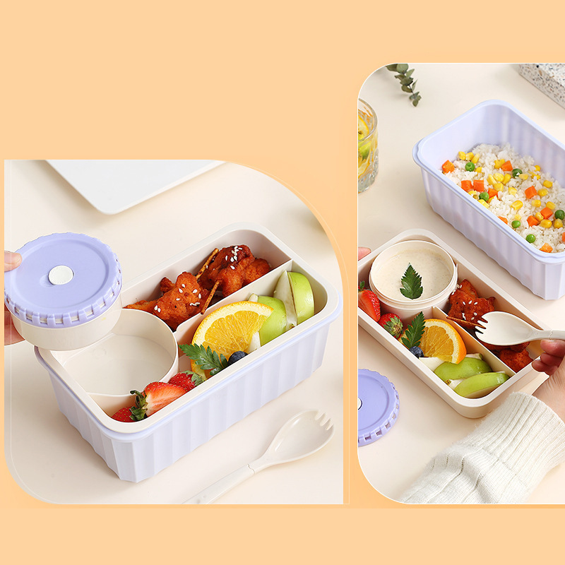 Double Layer Leak Proof Plastic Salad Fruit Box Food Container Bento Lunch Box With Spoon And Soup Bowl