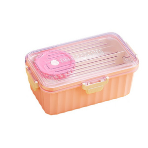 Double Layer Leak Proof Plastic Salad Fruit Box Food Container Bento Lunch Box With Spoon And Soup Bowl