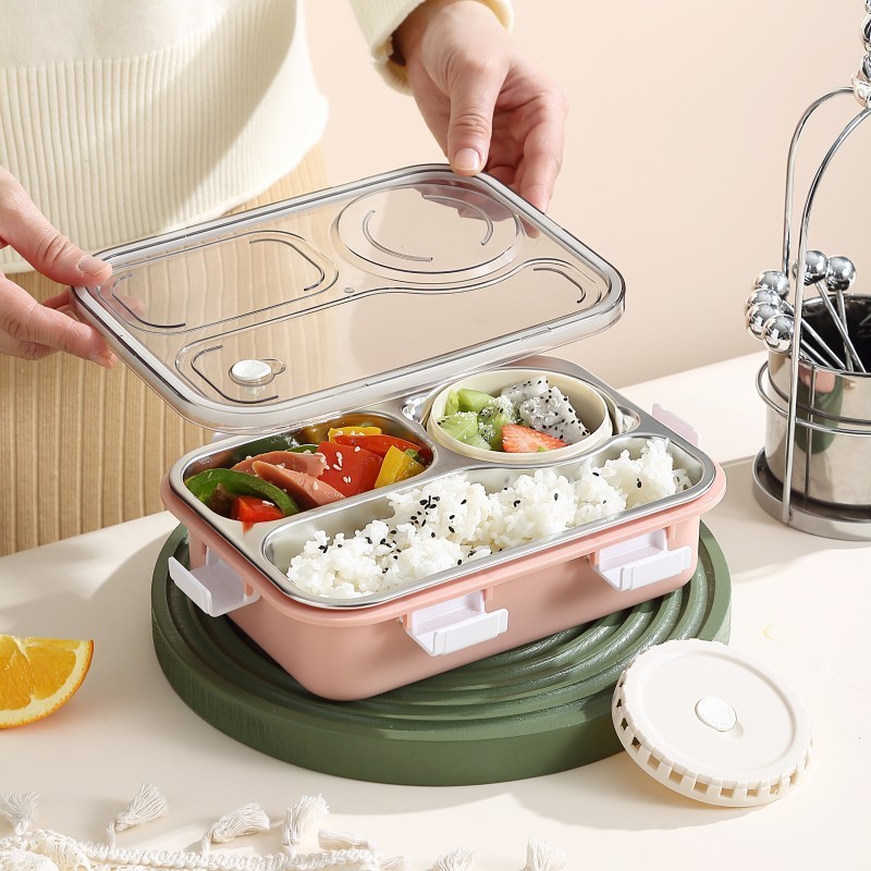 Simple style compartment with soup bowl lunch box 304 stainless steel sealed lunch box students with rice bento boxes