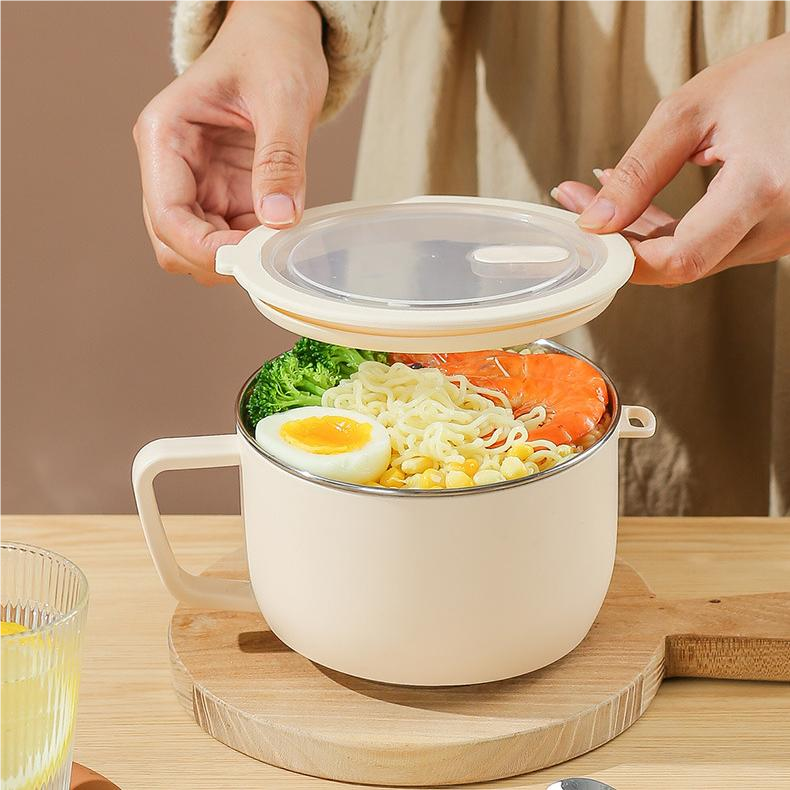 Creative Modern Stainless Steel Noodle Bowl with Lid Portable Lunch Box with Eco-Friendly Chopsticks with Thermal Bag Set