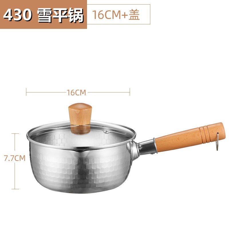 Hot Sell Japanese Style Snow Pan Wooden Handle Cookware Stainless Steel Yukihira Pot Stock Pots Milk Pot With Lid Glass