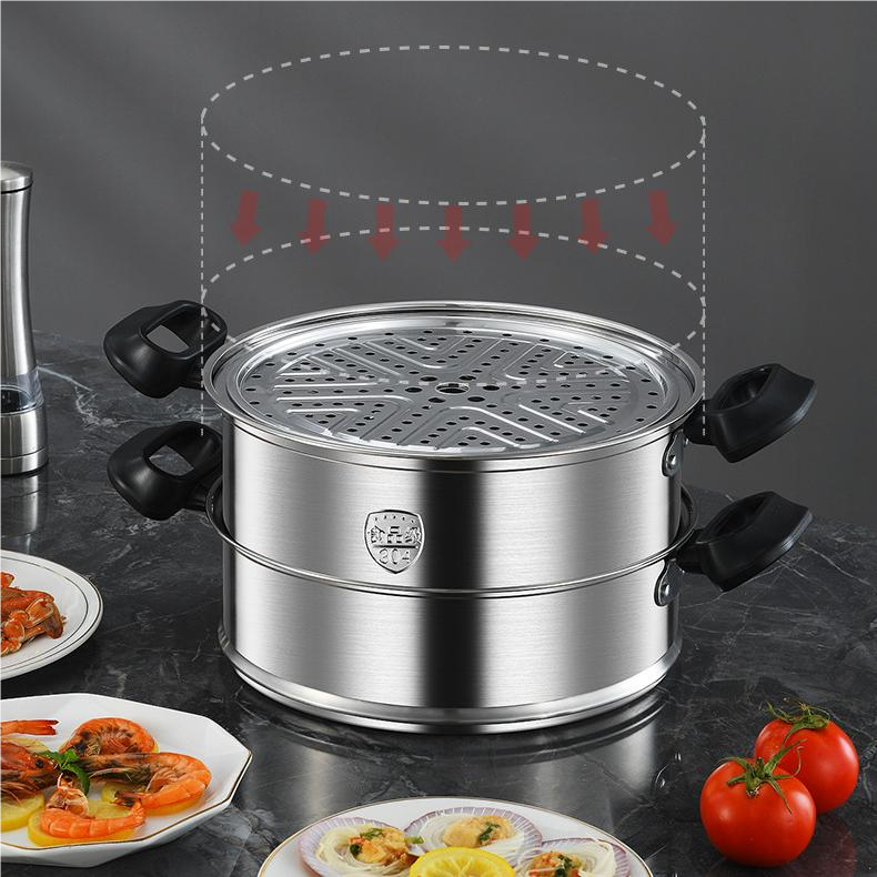 DIA 30CM 3-Tier 304 Stainless Steel Industrial Food Steamer With Lid Seafood Steamer Soups Stews and Pasta