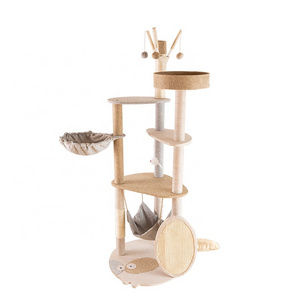 Factory Prince Sisal Scratcher Board Large Tall Cat Climbing Frame Tree With Hammock For Indoor Cats Wood Cat Tower Post