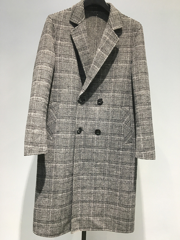 Custom handmade double faced wool cashmere oversize manteau homme long plaid pea coat men