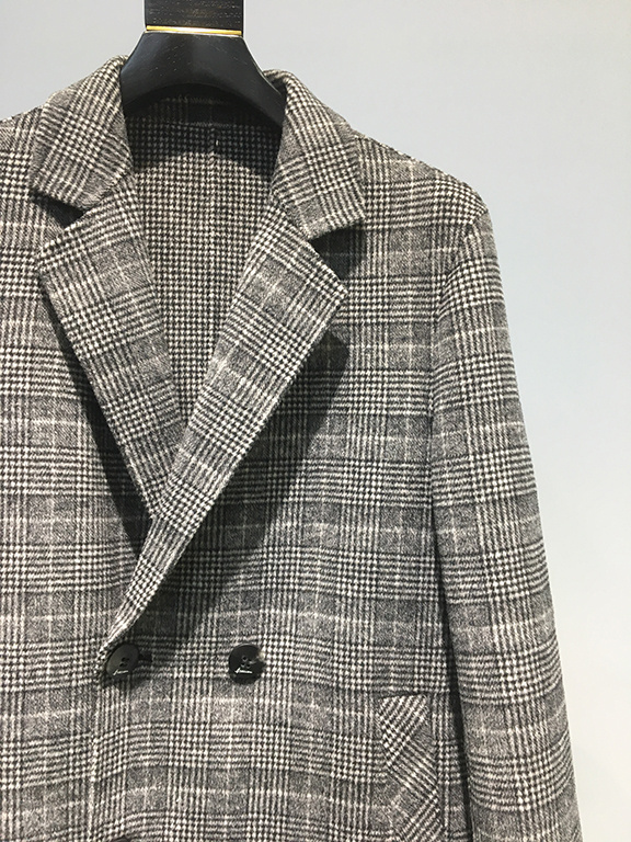 Custom handmade double faced wool cashmere oversize manteau homme long plaid pea coat men