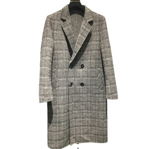 Custom handmade double faced wool cashmere oversize manteau homme long plaid pea coat men