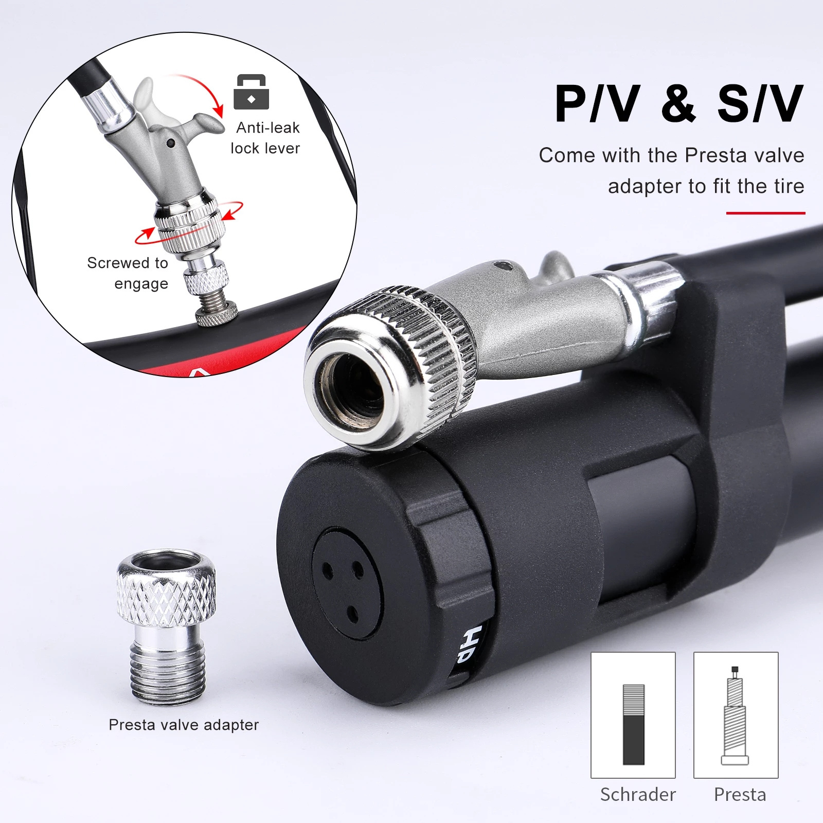 Bicycle Pump Fork Tire Switchable HP and HV Mini Shock Pump With Schrader Presta Valve Adapter